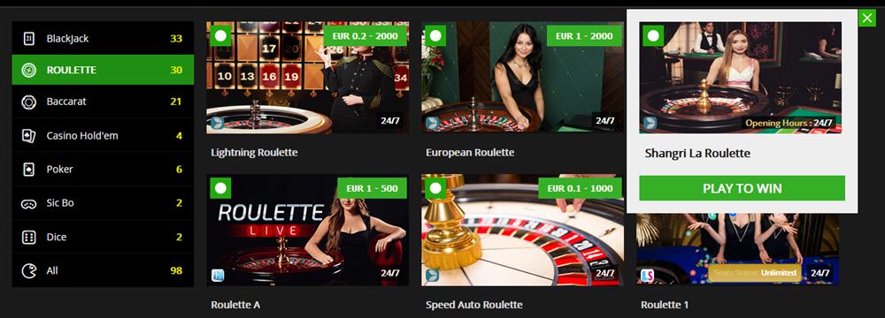 Ejemplo de ruleta en directo